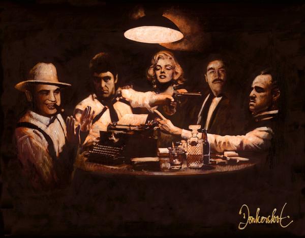 maffia aan tafel schilderij Peter Donkersloot