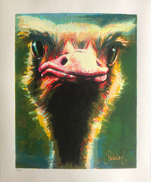 zeefdruk van een struisvogel door Peter Donkersloot